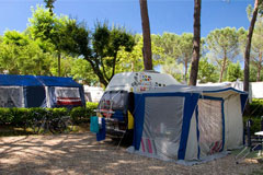Großzügige, schattige Stellplätze im Norcenni Girasole Club, mit Strom- und Wassersäulen, sind wunderbar dazu geeignet seinen Ulraub in einem Zelt oder Wohnwagen zu verbringen.